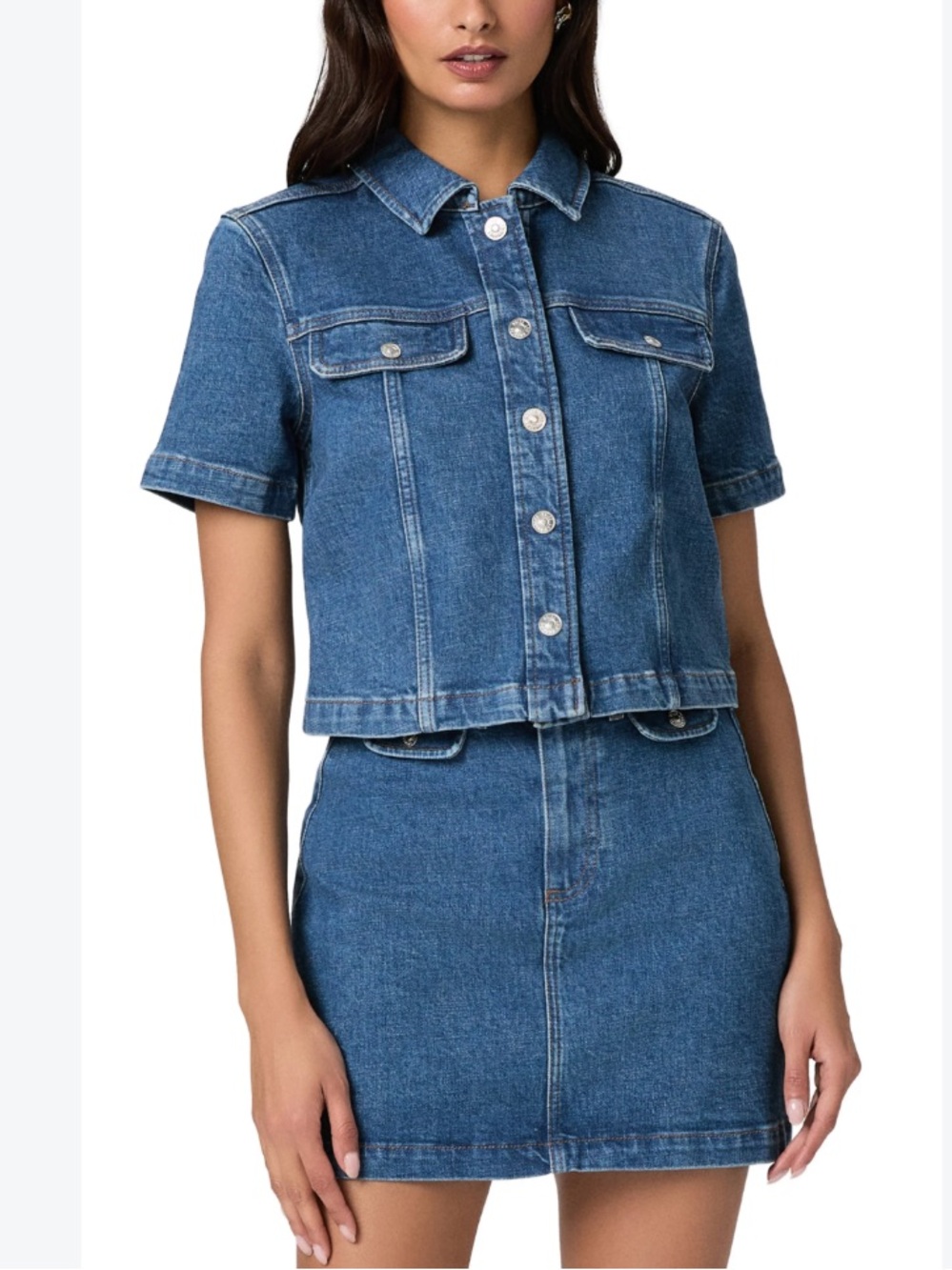 NWT Paige Jacket Ella Short Sleeve Denim in Laguna Blue